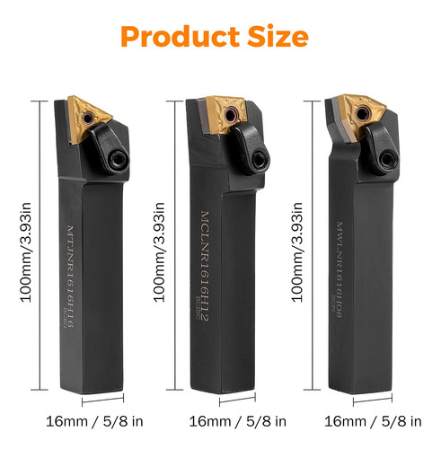 Juego De 3 Herramientas De Torno Cnc Metal Indexable 16 Mm
