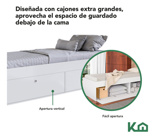 Base Cama Individual Con Cajones Kingshouse Recamara Color Blanco