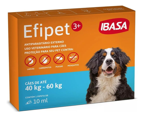 Efipet 3+ Cães 40kg A 60kg C/ 1 Pipeta 10ml - Ibasa