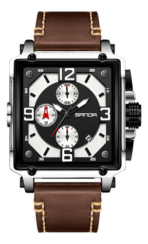 Reloj De Cuarzo Impermeable De Cuero Cuadrado Para Hombre Sa