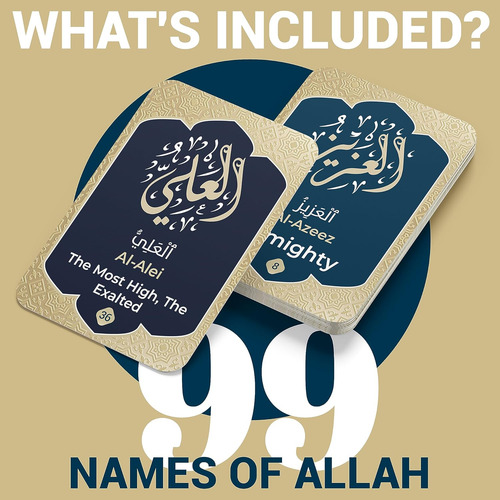 99 Tarjetas Didácticas De Allah Con Versos Coránicos En Dos
