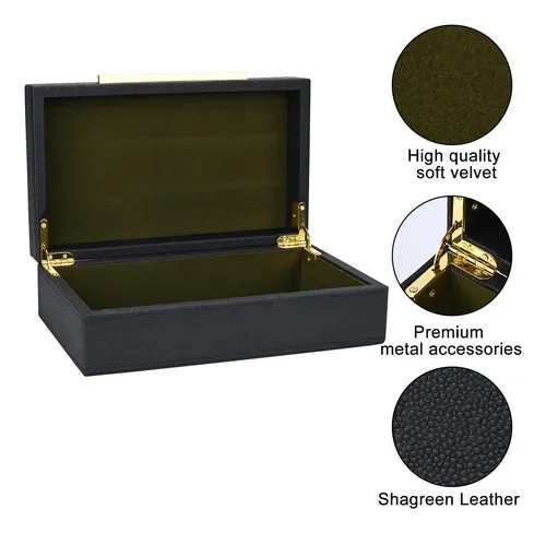 Pequeña Caja De Piel De Tiburón Negra Caja Decorativa...