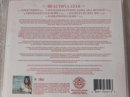 Beyonce & Shakira Beautiful Liar Cd (Usado)