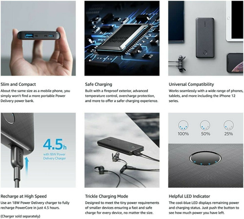 Batería Externa Anker 10000 20w Para iPhone 13 Mini/ 12 Mini