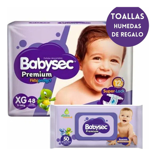 Pañales Babysec Premium Xg X48 + Toallitas Húmedas Ub