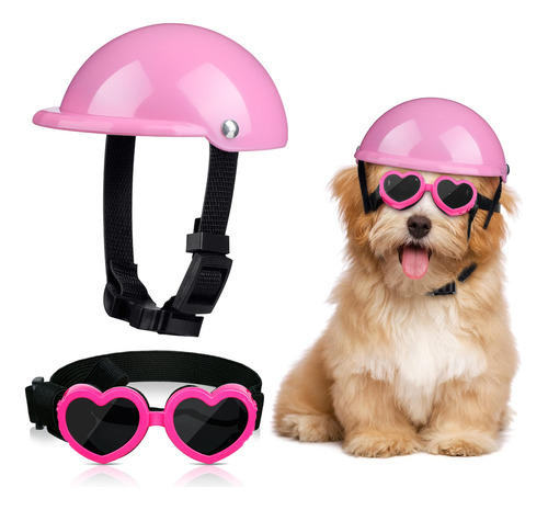 2 Piezas De Casco Y Gafas De Sol Para Perros Pequeos,