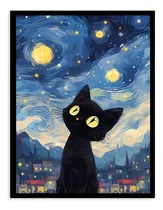 Comprar Cuadro Decorativo Gato Noche Estrellada Van Gogh