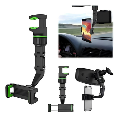 Soporte Para Teléfono Con Espejo Retrovisor 360º Multiuso Universal Verde,soporte Celular,soporte De Celular