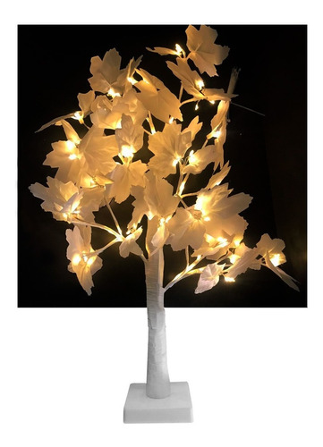 Arbol De Navidad Blanco Elegante Luces Led Calido Flor 55 Cm