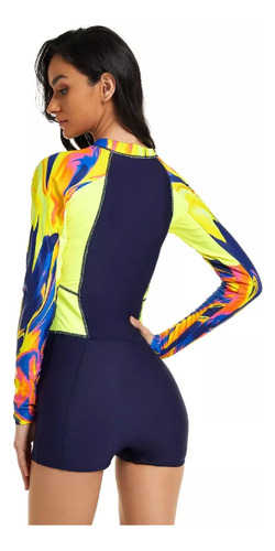 Traje De Baño Floral De Manga Larga Para Playa Mujer