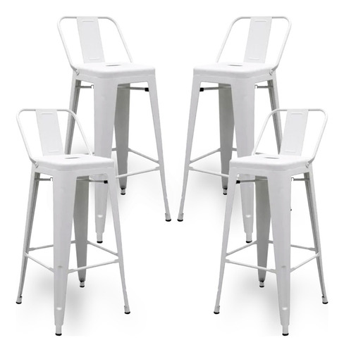 4 Bancos Altos Con Respaldo Silla Bellair BA-BANTOLIX Tolix Vintage Minimalista Acabado De La Estructura Galvanizado Color Blanco