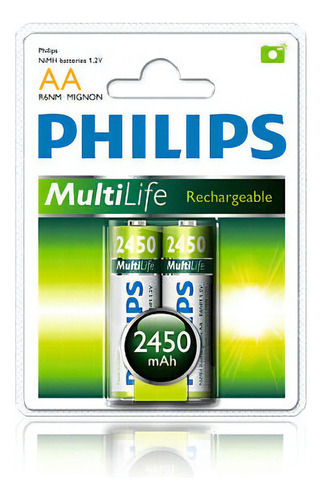 Pilas Recargables Philips Aa 2450mah X2 Tecnología Nimh Nnet