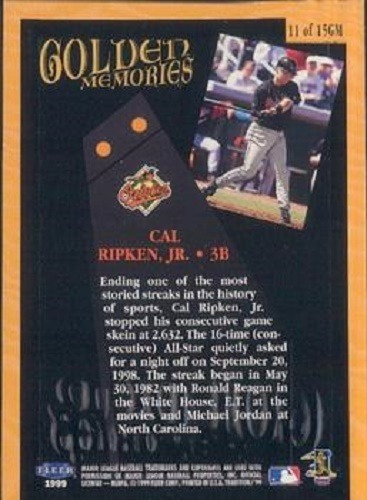 Mlb Cal Ripken Jr - Fleer Tradition Golden Memories 1999 #11