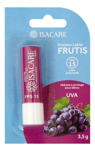 Protetor Solar Labial Uva Fps 15 Com Cor Frutis Isacare 3,5g