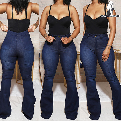 Jeans Elásticos De Tiro Alto Talla Grande Corte Bootcut