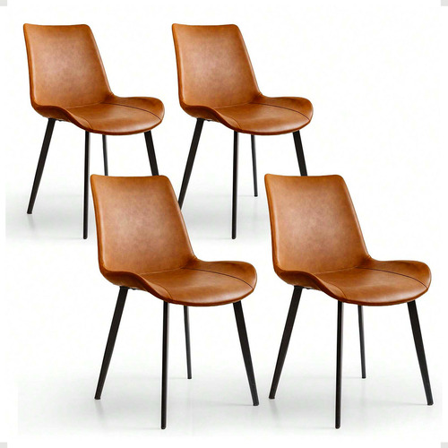 Kit Cadeira De Jantar Basic 4 Un Design Moderno Versátil Estrutura Da Cadeira Preto Assento Marrom Desenho Do Tecido Simples
