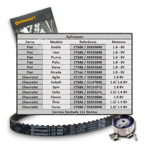 Kit Correia Dentada+tensor Continental Onix 1.0 1.4 Gm Ct686