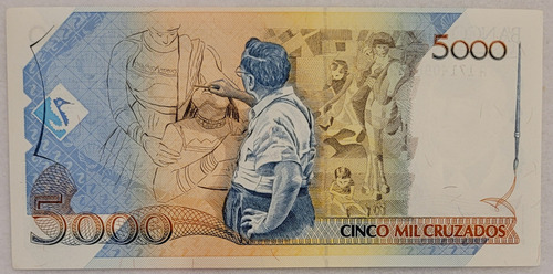 C195 Nota Antiga De 5.000 Mil Cruzados, Rara Fe Sem Carimbo (Usado)