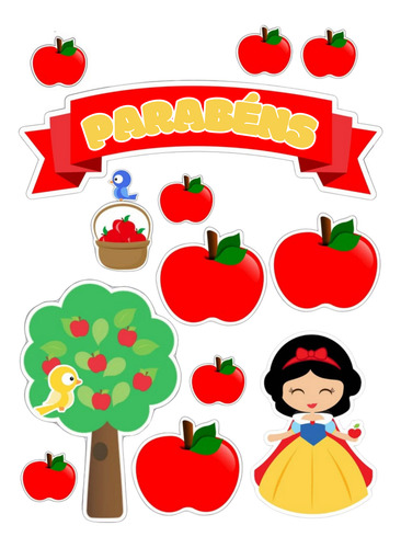 Topo De Bolo Branca De Neve Vermelho Branca De Neve