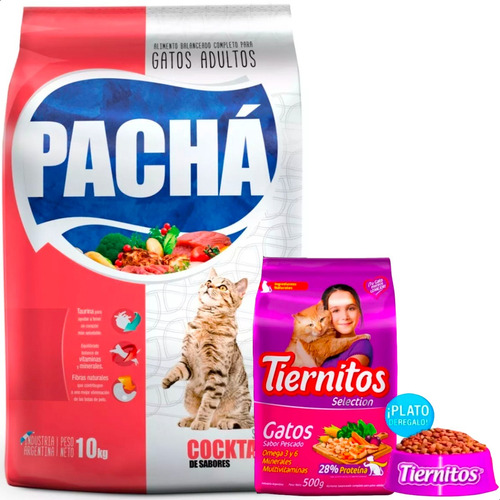 Alimento Gato Pacha Cocktail 10kg + Tiernitos 500g+ Comedero