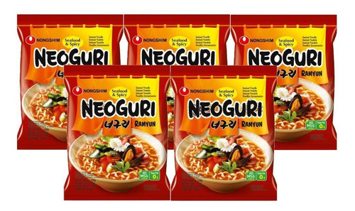 5 Lamen Coreano Neoguri Sabor Picante E Frutos Do Mar 100g