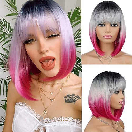 Asulis Ombre Wigs Corto Bob Brujas Púrpura Fiesta 517vn