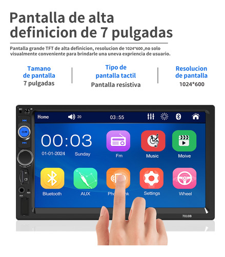 Autoestéreo Land Cast 1din Pantalla Táctil Mirrorlink Cámara