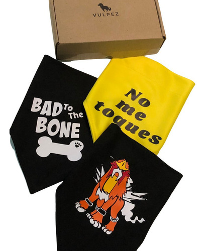 Vulpez Kit D 3 Bandanas Perro Personalizada Paliacate Collar