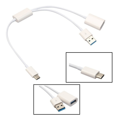 Usb Tipo C Otg Carga Y Datos Macho Hembra Teléfono Hdd Color Blanco