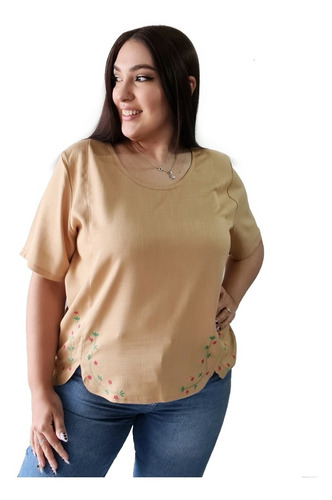 Blusa De Lino Estampado Mujer Talle Grande