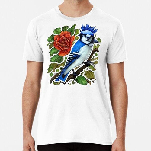 Remera Blue Jay Bird En Rama Con Spring Rose Algodon Premium