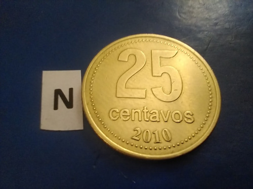 Antigua Moneda 25 Cent.año 2010 República Argentina Dorada