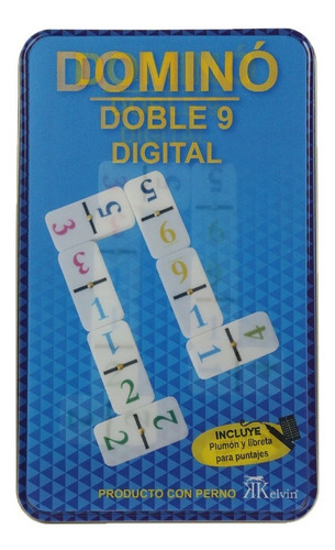 Domino Doble 9 Caja Metálica Kelvin Incluye Plumón