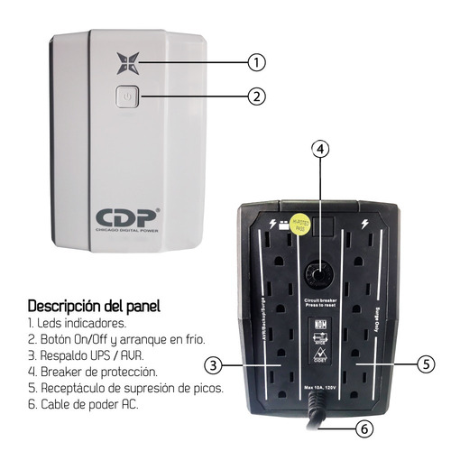 UPS Chicago Digital Power R-Series R-UPR 1008 1000VA entrada de 120V con entrada y salida de 120V CA negro y blanco
