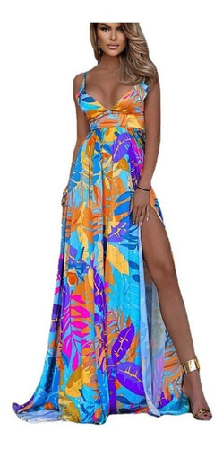 Vestido Maxi Sexy Vestido De Playa Con Abertura Boho Floral