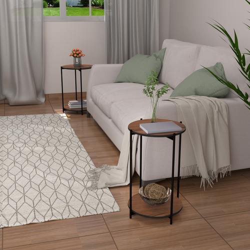 Mesa De Cabeceira Para Quarto Redonda Bide Cama Mesinha De Apoio Cama Kit Com 2 Unidades Cor Freijó
