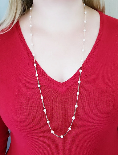 Imagem 2 de 7 de Colar Longo Feminina Pérola Semi Jóia Banhado Ouro 18k