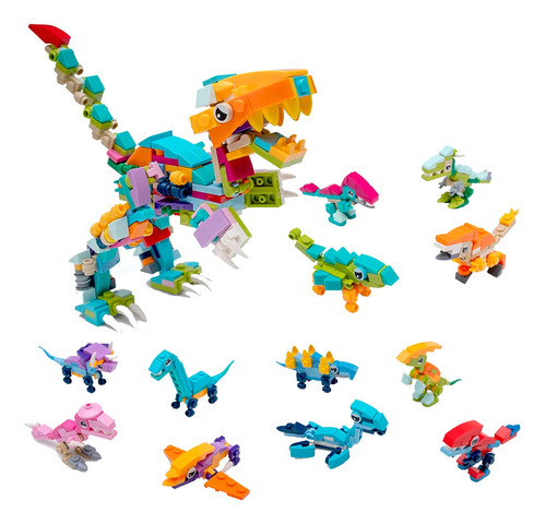 Blocos De Montar 12 Mini Dinossauros Brinquedo Colecionável