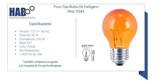Foco Tipo Bulbo De Halógeno Base E27 40w