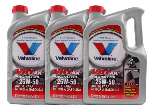 Kit 3 Garrafas Alto Kilometraje 25w50 Multigrado Valvoline