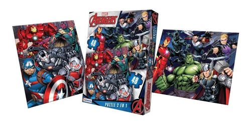 Puzzle Rompecabezas Avengers - 48 Piezas 2 En 1 - Tapimovil