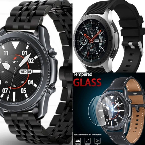 Combo Para Samsung Watch 3, 45mm. Acero, Silicona, Templado.