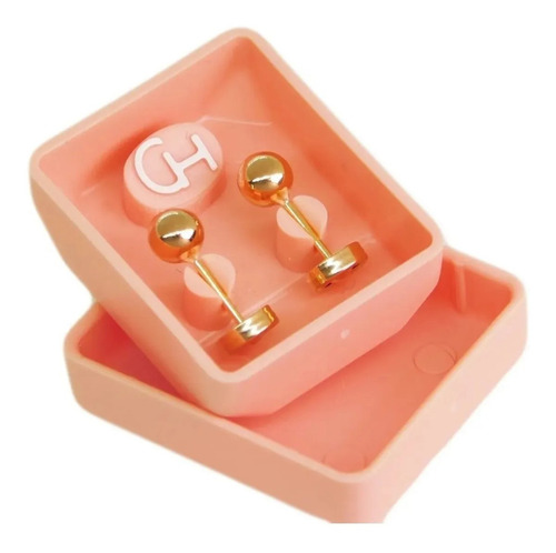 Imagen 3 de 5 de Aros Abridores Bebe Ch Perno Oro 18kts Bolitas 4mm Cod 304