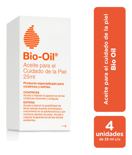 Bio Oil Para Cicatrices, Estrías Y Manchas 25 Ml - Pack X4