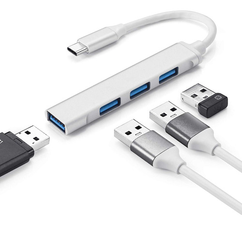 Hub Usb 3.0 A Tipo C 4 Puertos Slim Aluminio Notebook Pc Etc