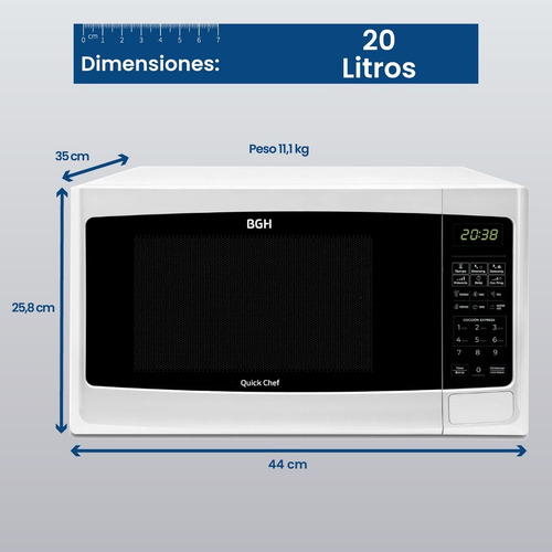 Imagen 3 de 7 de Microondas Bgh Quick Chef 20 Lts Digital Blanco Full!