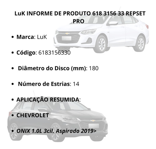 Kit De Embreagem C/ Atuador Onix Plus 1.0 12v 3cc Desde 2019