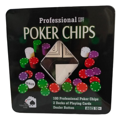 Juego Profesional De Poker Chips 100 Fichas, 2 Set De Cartas