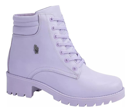 Bota Tipo Militar Hpc Polo 1057022 Color Lila, Cordones