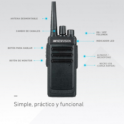 Kit X 4 Handy Radio Walkie Talkie Newvision Uhf 16 Canales
